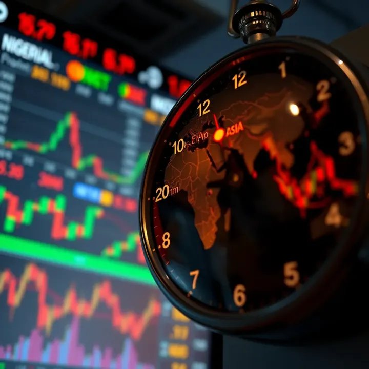 World clock showing overlapping times of Asian and Nigerian trading sessions