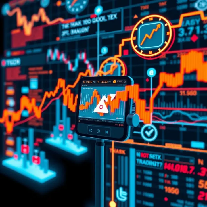 Visualization of interconnected digital algorithms and charts symbolizing various types of trading bots