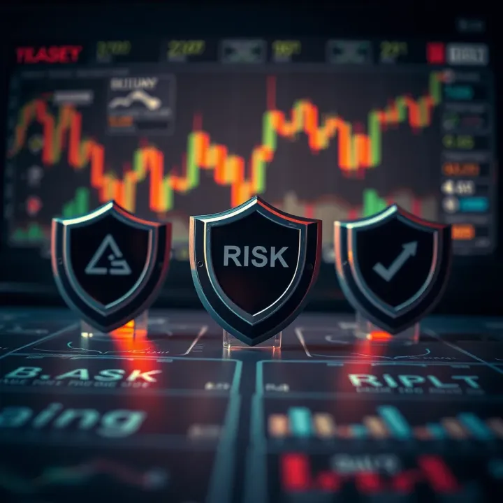Risk Management Principles in BLUFX Prop Trading Illustration of risk management strategies with charts and protective shields