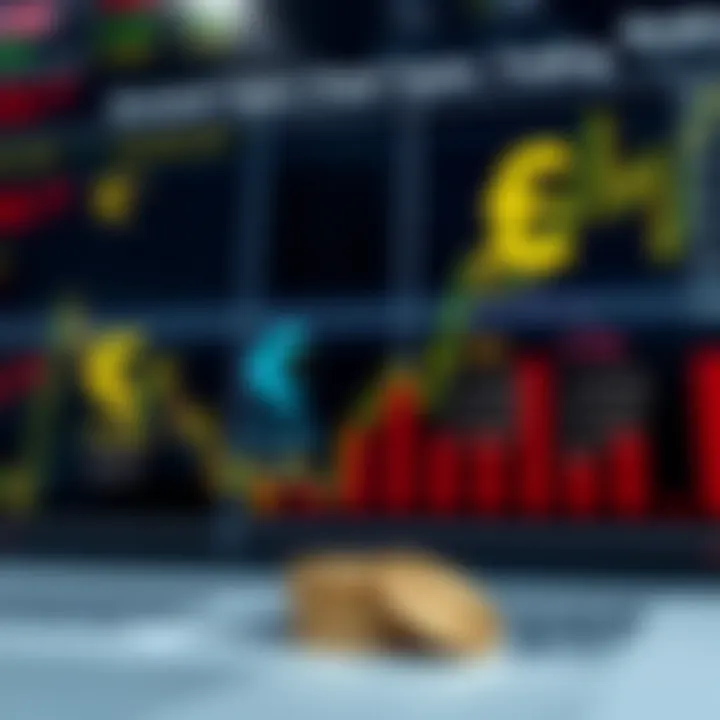 Graphic of various currency symbols and trading account types linked with fee structures and regulations