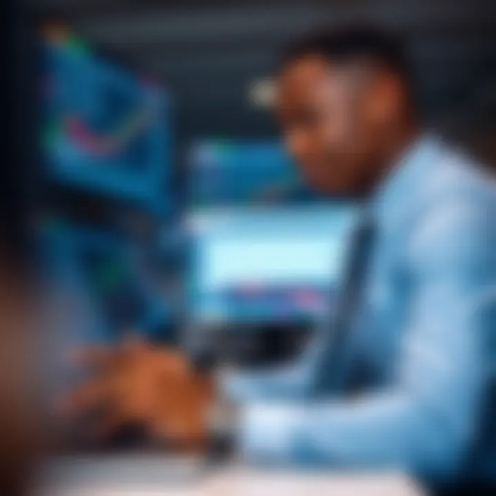 Illustration of a confident investor analyzing various brokerage options on multiple screens