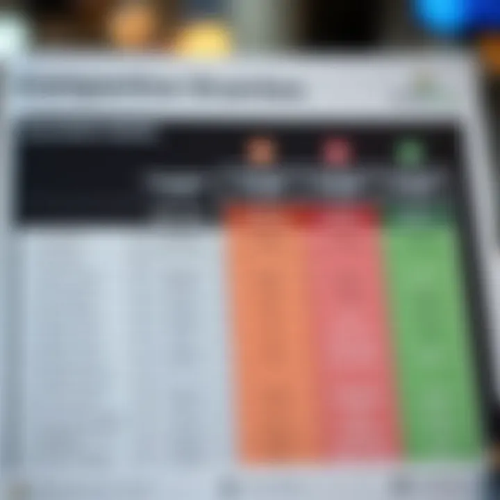 Comparison chart highlighting different forex broker features like fees, asset variety, and customer support