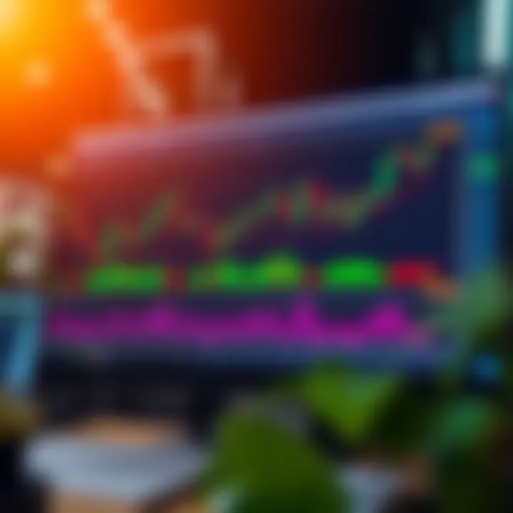 Illustration of a computer screen with forex trading platform displaying technical indicators and graphs