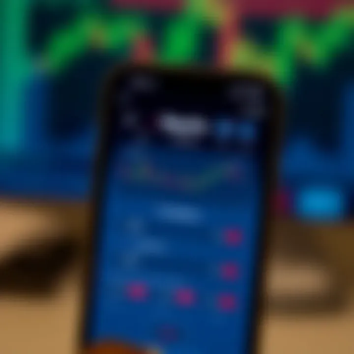 Mobile phone displaying the Deriv app interface with trading charts and options