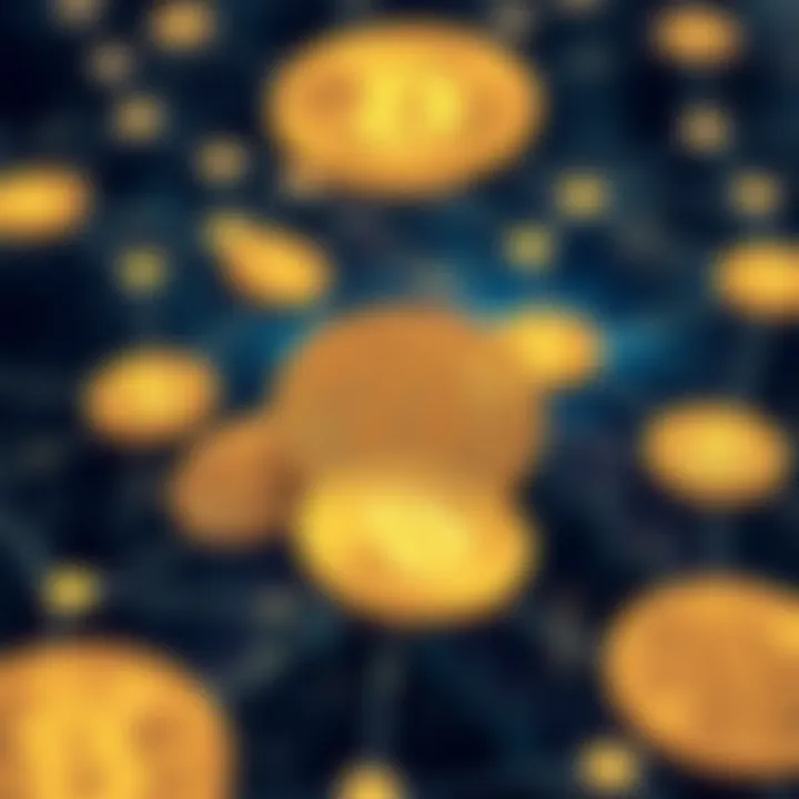 Illustration of digital currency symbols and blockchain network representing innovation in cryptocurrency