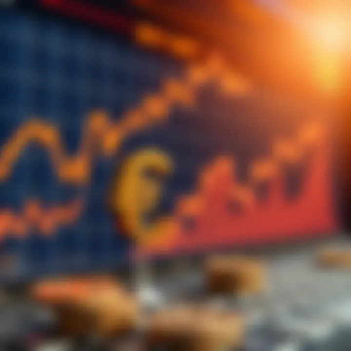 Graph showing fluctuations in euro to dollar exchange rate influenced by economic data and policy changes