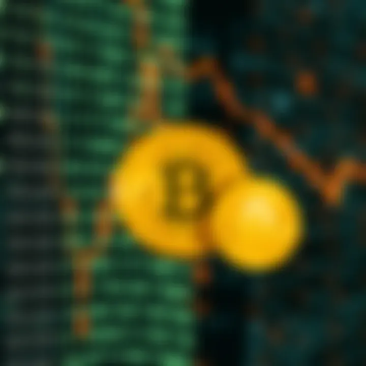 Abstract representation of binary code intertwined with cryptocurrency symbols in a digital matrix