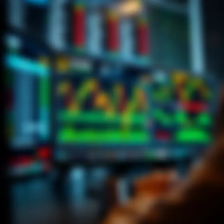 Digital interface displaying binary options trading charts and market data on a computer screen