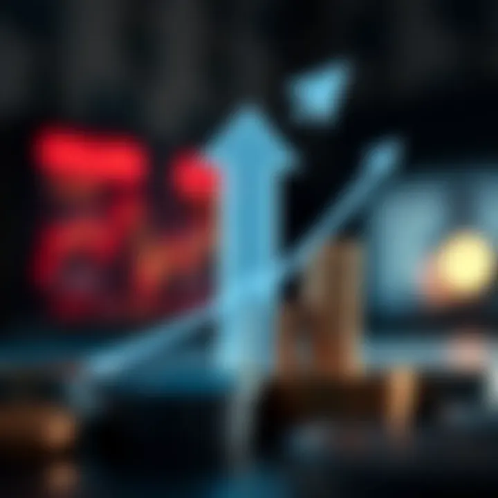 Illustration of financial growth with upward arrow and currency symbols representing leverage in investment