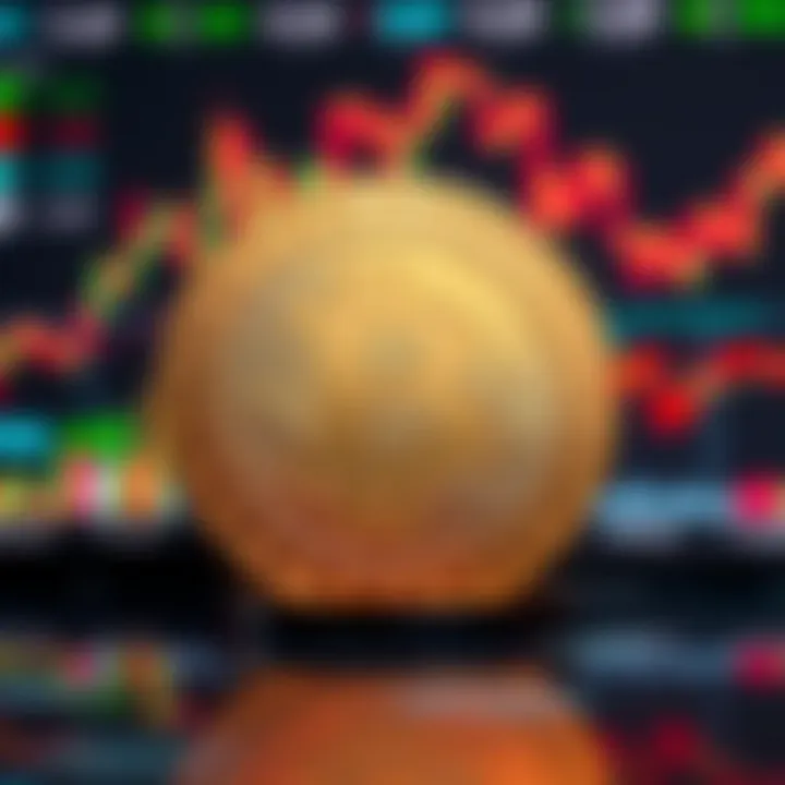 Digital representation of Gala Coin with futuristic financial data visuals in the background