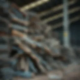 Storage of Scrap Metals in Nigerian Metal Trading Warehouse Stacks of various scrap metals including iron and copper ready for trade in a Nigerian warehouse