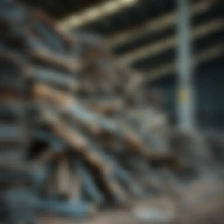 Storage of Scrap Metals in Nigerian Metal Trading Warehouse Stacks of various scrap metals including iron and copper ready for trade in a Nigerian warehouse