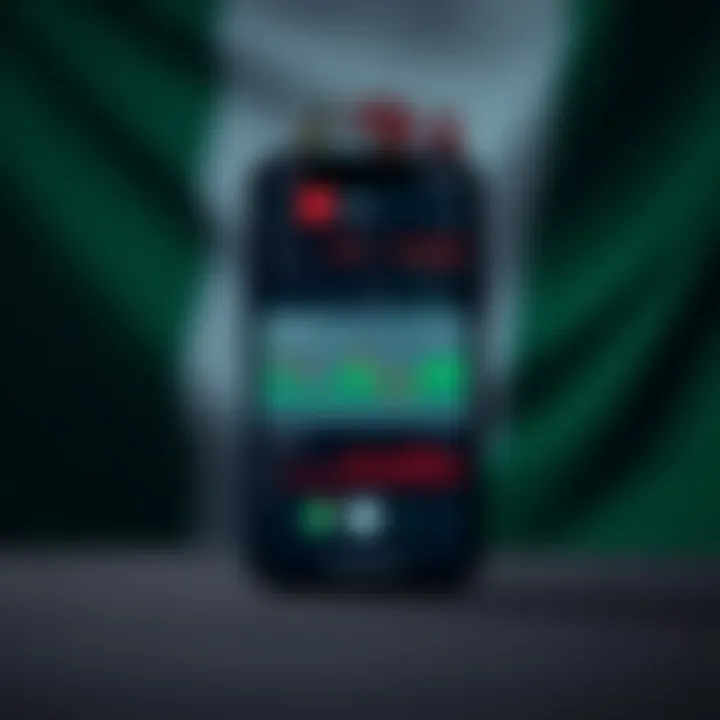 Mobile phone displaying forex trading signals and analytics charts with a Nigerian flag background