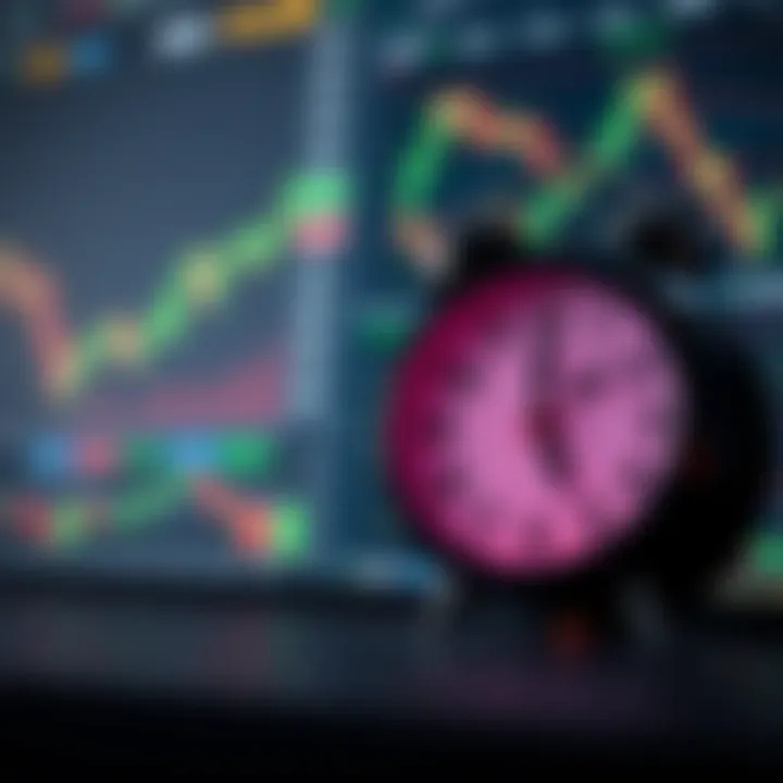 Clock showing the time difference between New York and Nigeria with trading charts in the background