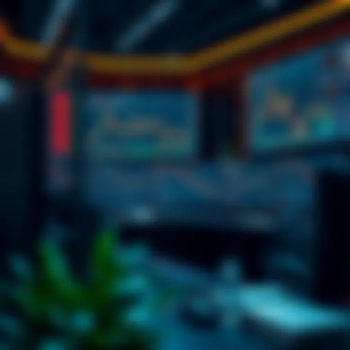 Luxurious office with multiple screens displaying forex trading charts and currency exchange rates