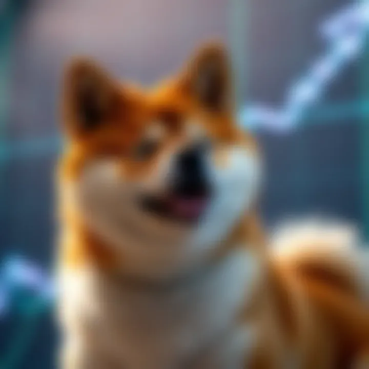 Shiba Inu cryptocurrency symbol with upward trending digital graph background
