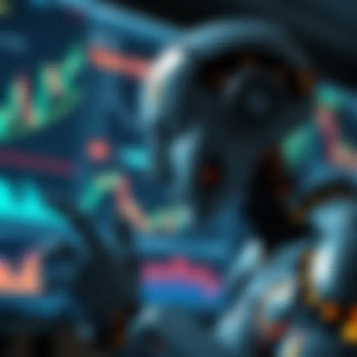 Illustration of an AI trading bot analyzing financial charts and market data