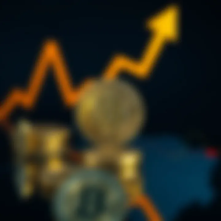 Digital representation of cryptocurrency coins with Nigerian naira symbol and upward graph lines