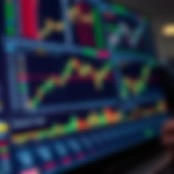 Illustration of a digital trading platform dashboard with financial graphs and charts