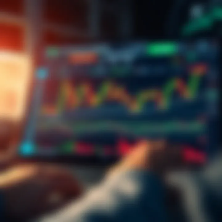 Digital representation of an online trading platform dashboard with financial charts and graphs