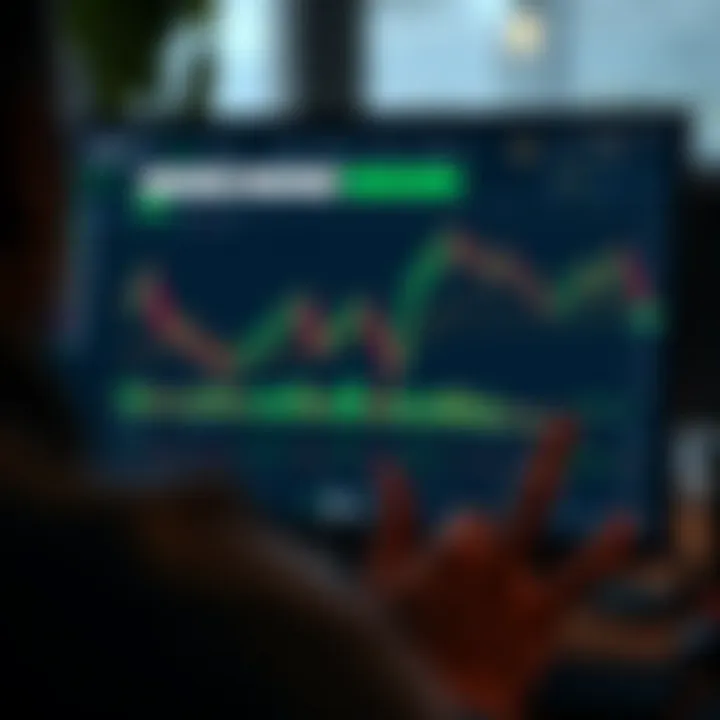 Cryptocurrency trading interface with charts and analytics on screen