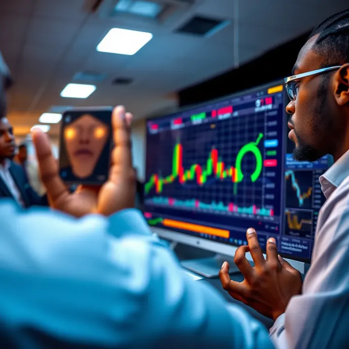 Illustration showing Nigerian traders using a secure online trading platform for binary options