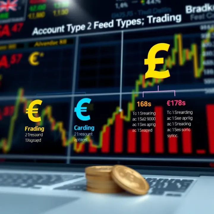 Graphic of various currency symbols and trading account types linked with fee structures and regulations