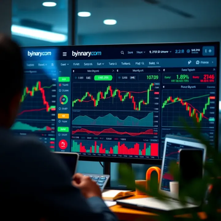 Screenshot of Binary.com dashboard displaying various trading instruments and market charts