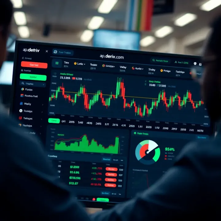 User interface of app.deriv.com showing trading charts and asset options