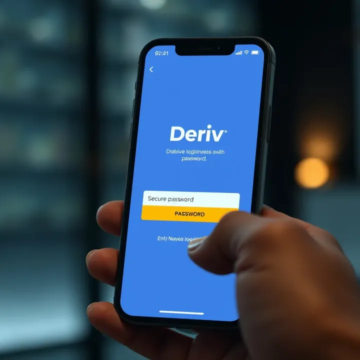 Mobile device displaying Deriv app login screen with a secure password entry prompt