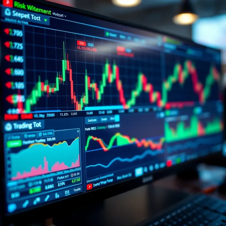 Trading Platform with Forex Charts and Risk Management Digital trading platform interface displaying forex charts and risk management tools