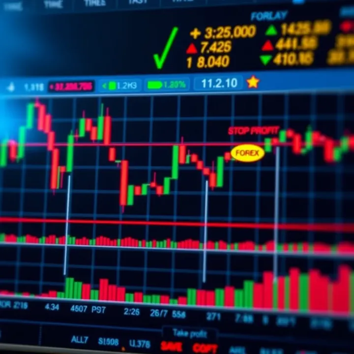 Graph showing forex price movements with stop-loss and take-profit indicators