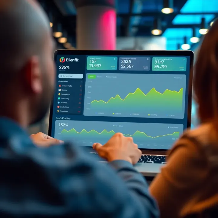 Illustration of a digital investment platform interface showing key metrics and startup portfolios