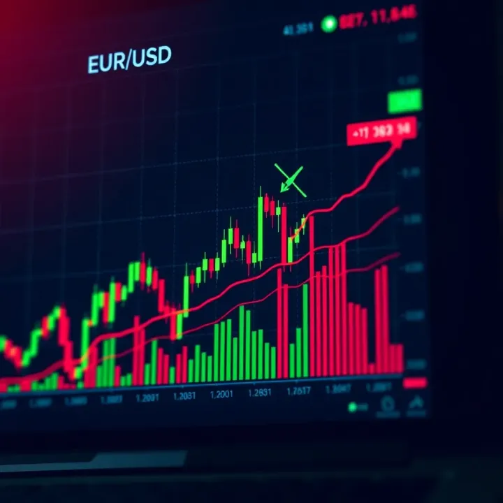 Chart showing EUR/USD currency pair trends with key support and resistance levels