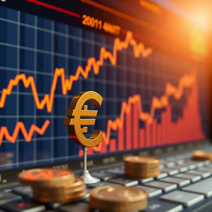 Graph showing fluctuations in euro to dollar exchange rate influenced by economic data and policy changes