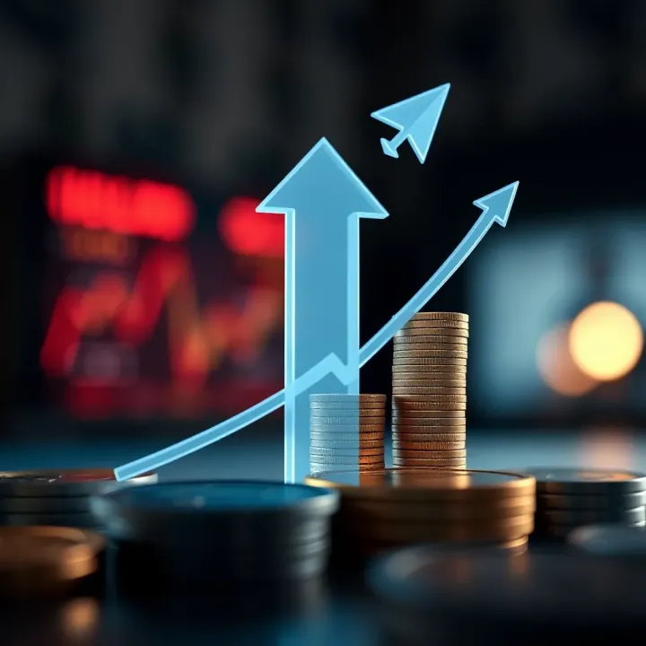 Illustration of financial growth with upward arrow and currency symbols representing leverage in investment