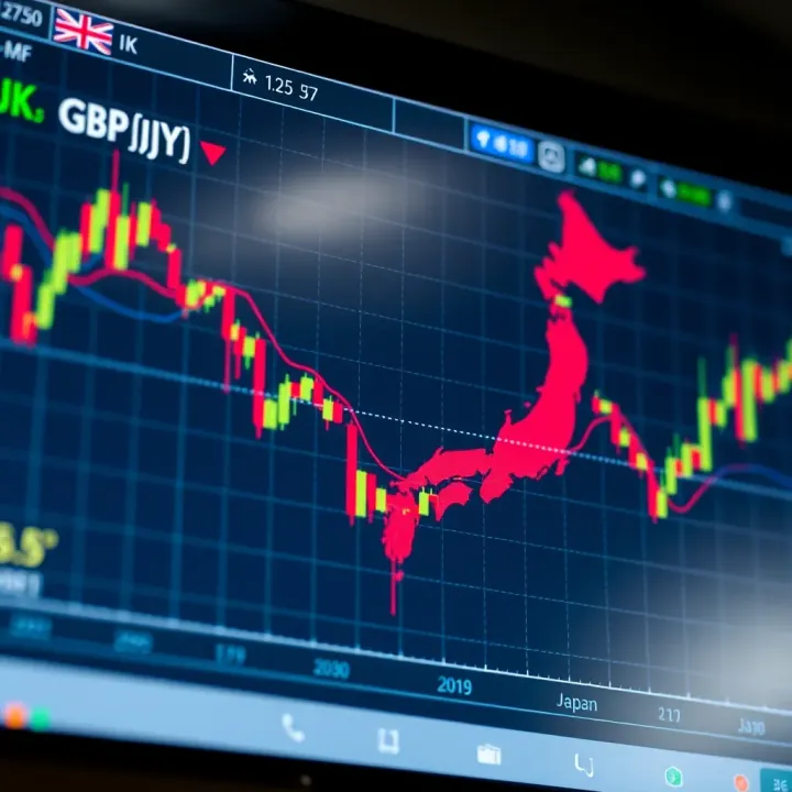 Graph showing GBP/JPY currency pair trends with key economic indicators from UK and Japan