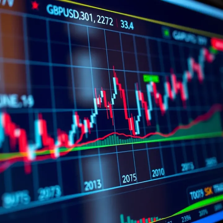 Graph showing fluctuations of GBPUSD exchange rate with economic indicators highlighted