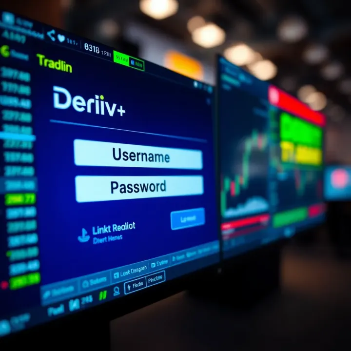 Screenshot of Deriv trading platform login interface showing input fields for username and password