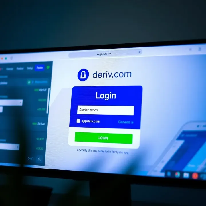 User interface showing the login page of app.deriv.com with fields for username and password