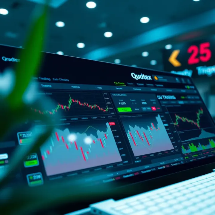 Dashboard view of Quotex trading platform showing market charts and trading options