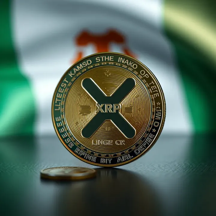 Digital representation of XRP cryptocurrency token with Nigerian flag colors in the background symbolizing XRP's presence in Nigeria's financial market