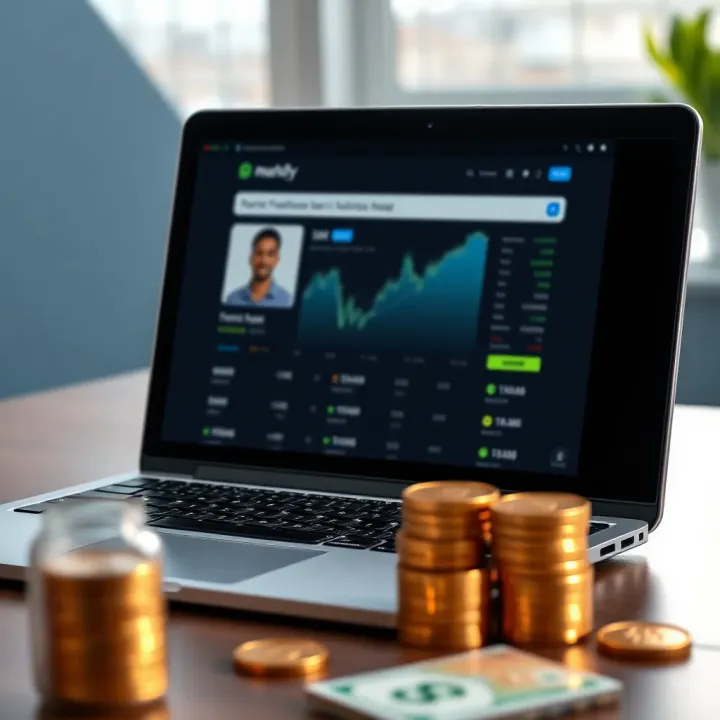A laptop displaying a freelance job platform with Nigerian currency symbols around it