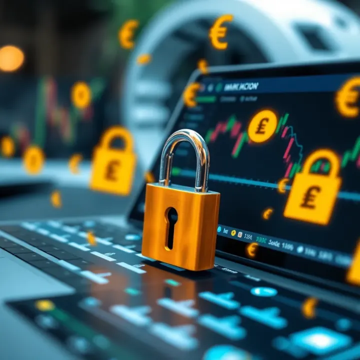 Conceptual illustration of secure online transactions with digital locks and currency symbols