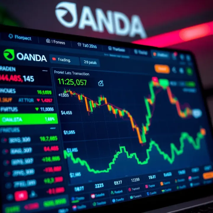 User interface of OANDA currency exchange platform showing live forex rates and transaction options