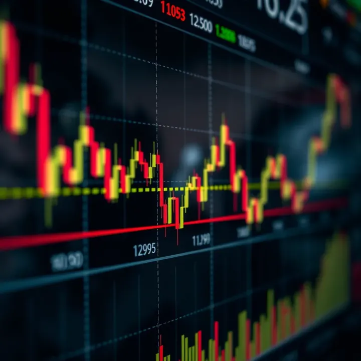 Chart showing currency price fluctuations and forex trading indicators
