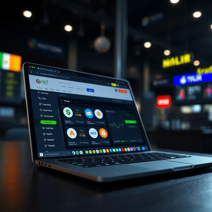 Illustration of a laptop displaying an online marketplace platform with Nigerian currency symbols