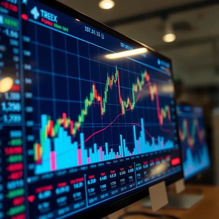 Chart showing forex trading signals and market analysis on digital screen