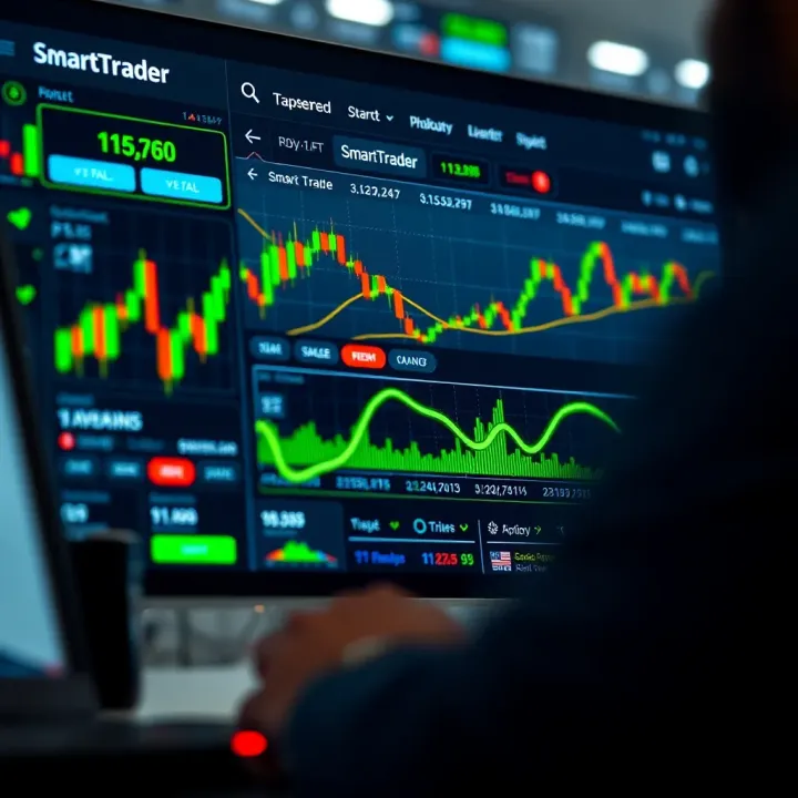 User interface of SmartTrader platform displaying financial charts and trading options