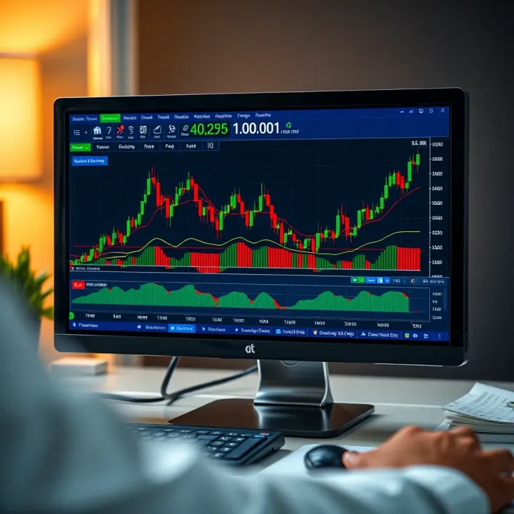 Computer screen displaying forex trading platform with charts and market indicators